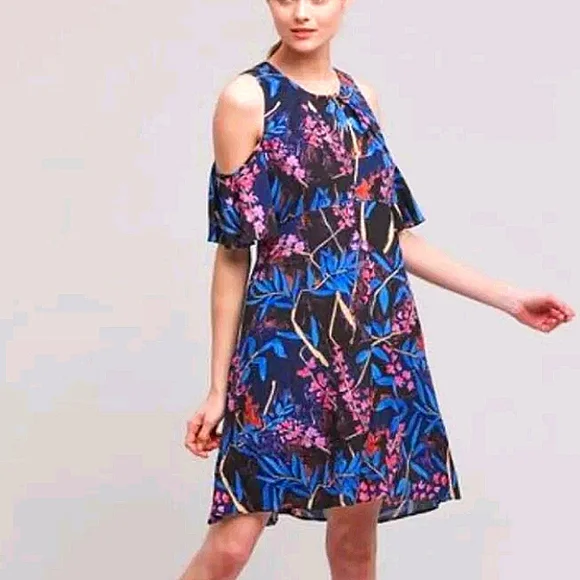 Maeve Anthropology Size 4 Elia Floral Cold Shoulder Dress - Picture 3 of 8